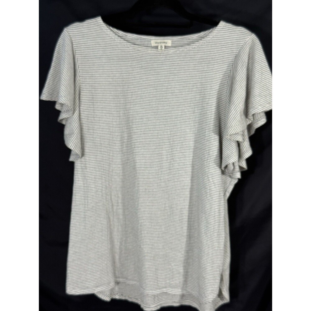 Max Studio Black/wht Stepped Flutter Sleeve T-Shirt. Sz Xl